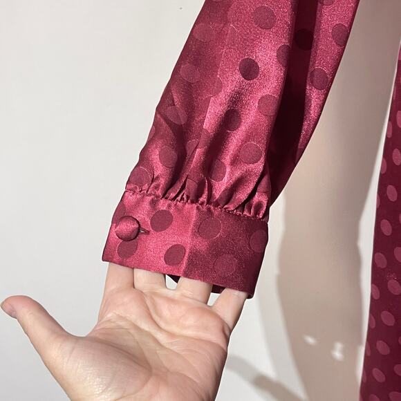 Modcloth Satin Dress Womens Medium Red Polka Dot Monochromatic Long Sleeves - Picture 5 of 14